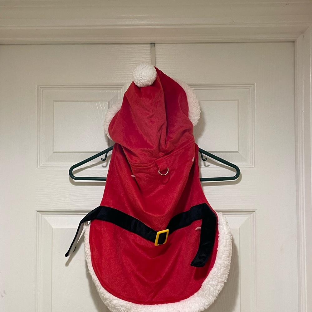 Red Santa Dog Costume with Black Belt